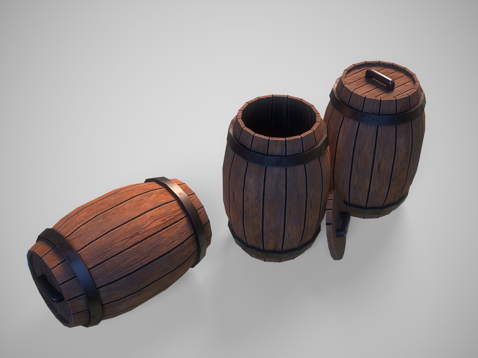 Stylized gameready empty barrel Low-poly 3D model_4