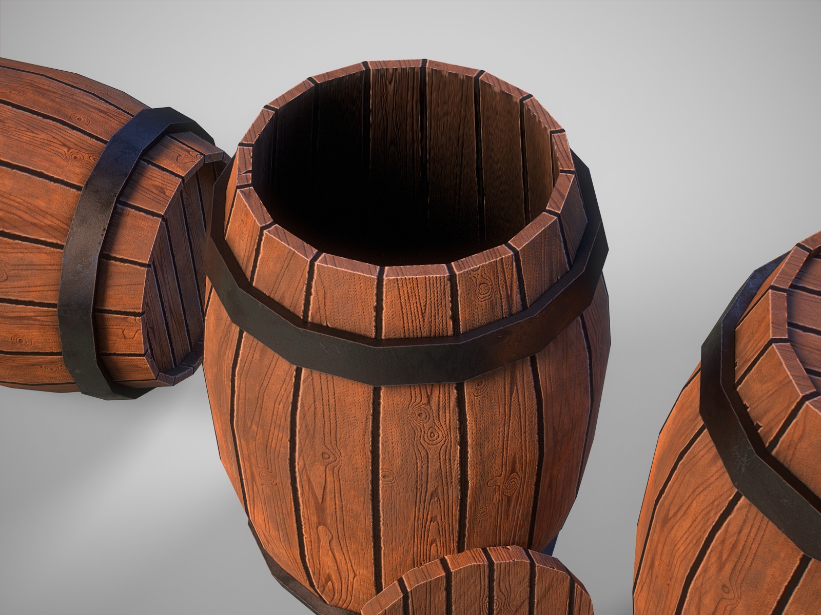 Stylized gameready empty barrel Low-poly 3D model_5