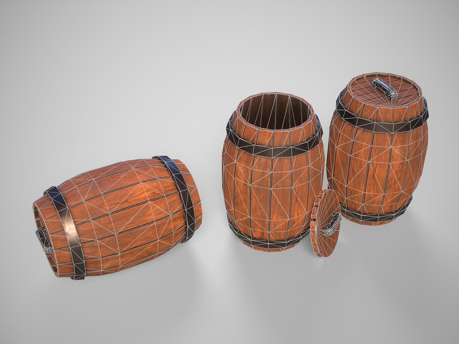 Stylized gameready empty barrel Low-poly 3D model_9