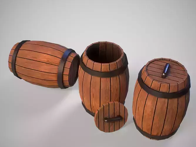 Stylized gameready empty barrel Low-poly 3D model