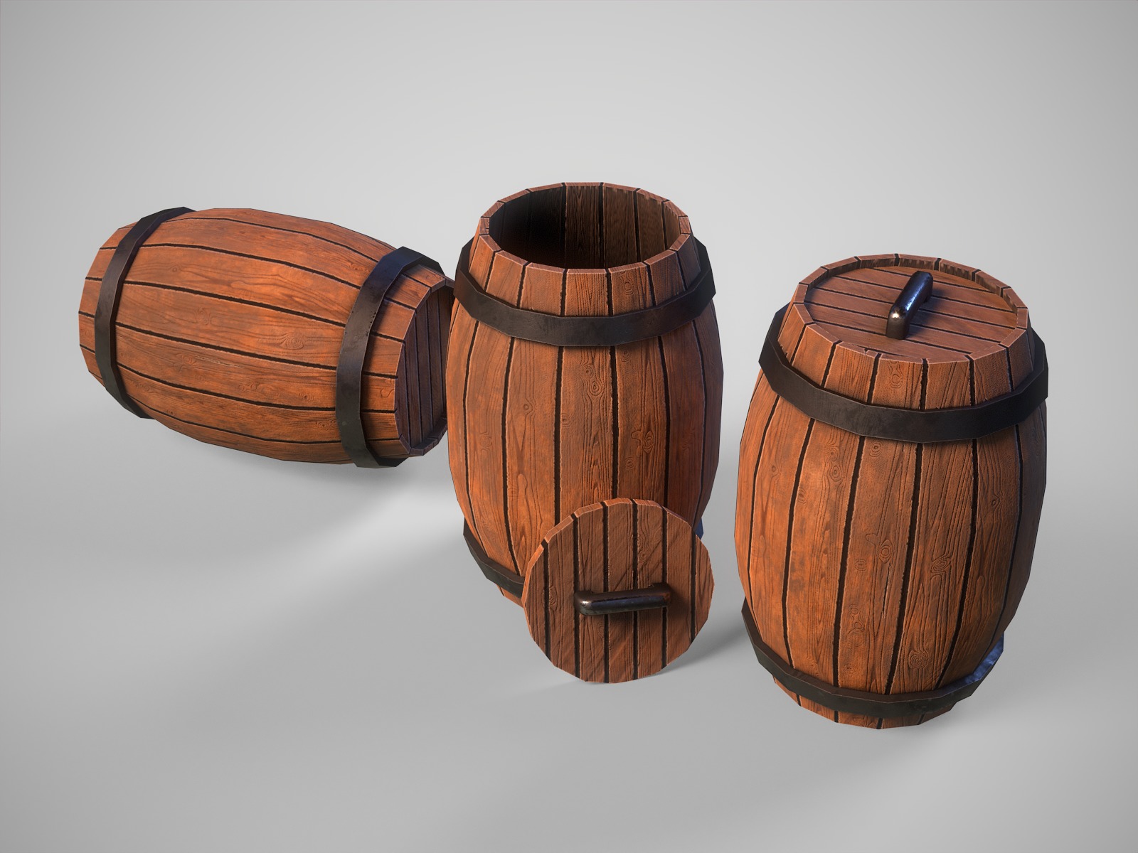 Stylized gameready empty barrel Low-poly 3D model_7