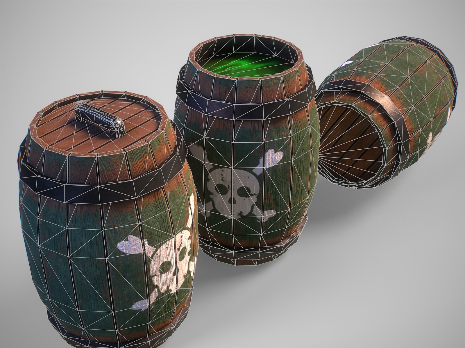Interactive gameready barrels pack 3D Model Collection_10