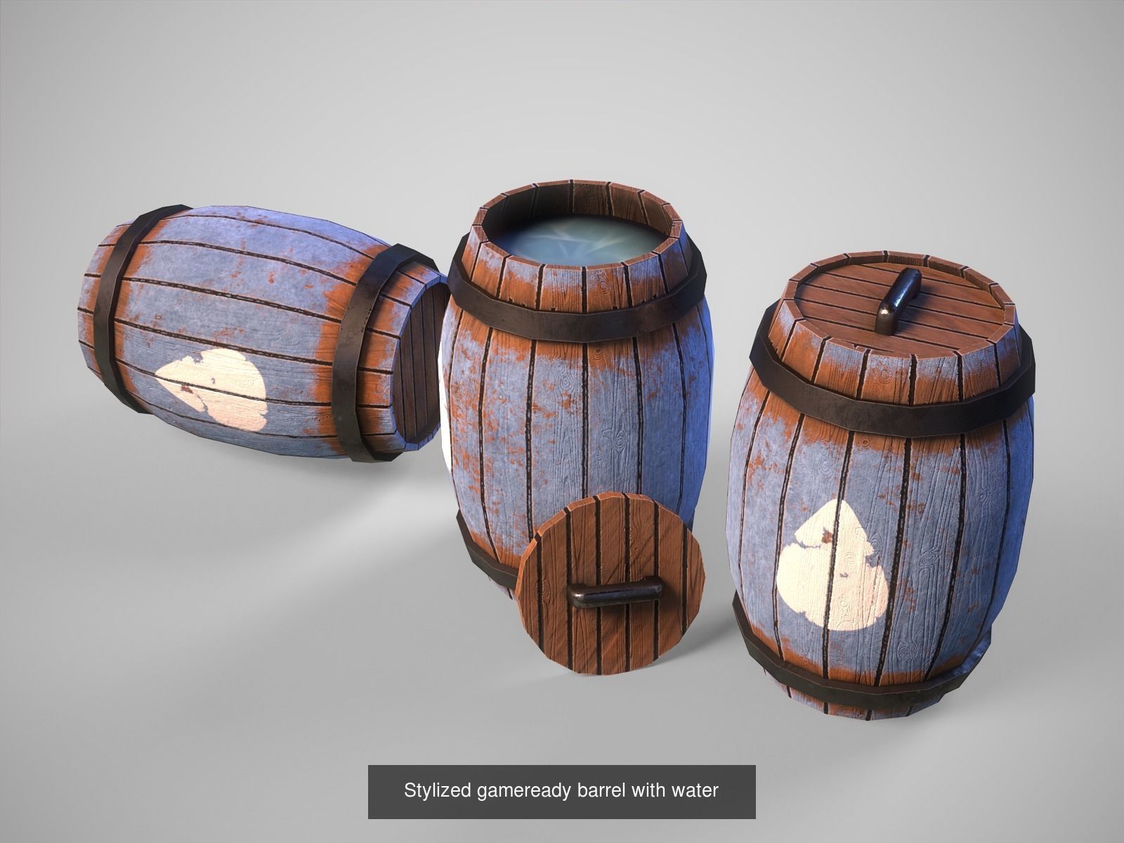 Interactive gameready barrels pack 3D Model Collection_6