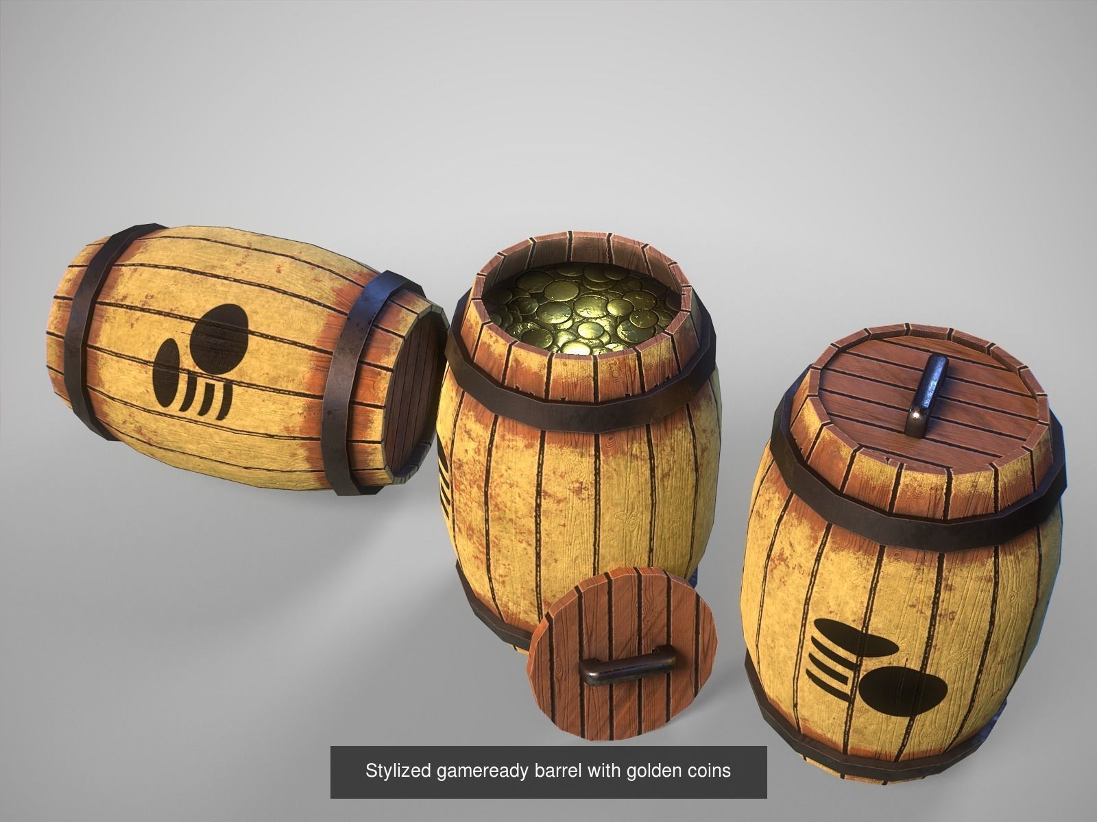 Interactive gameready barrels pack 3D Model Collection_7