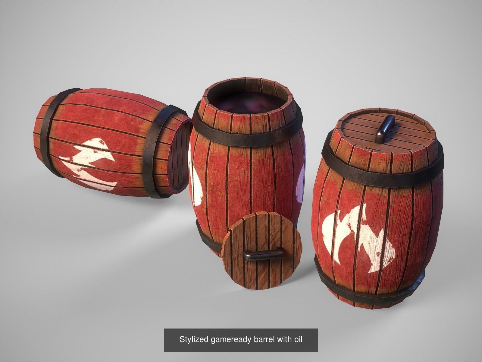 Interactive gameready barrels pack 3D Model Collection_4
