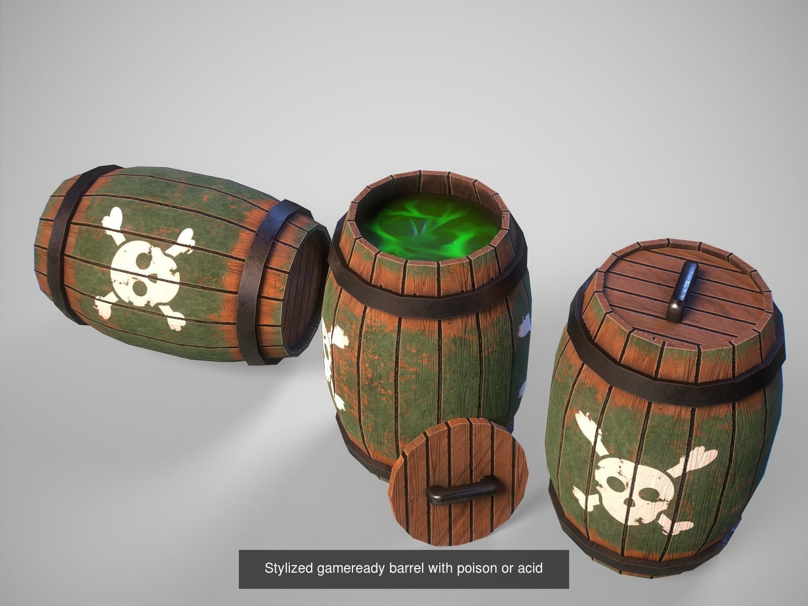 Interactive gameready barrels pack 3D Model Collection_5