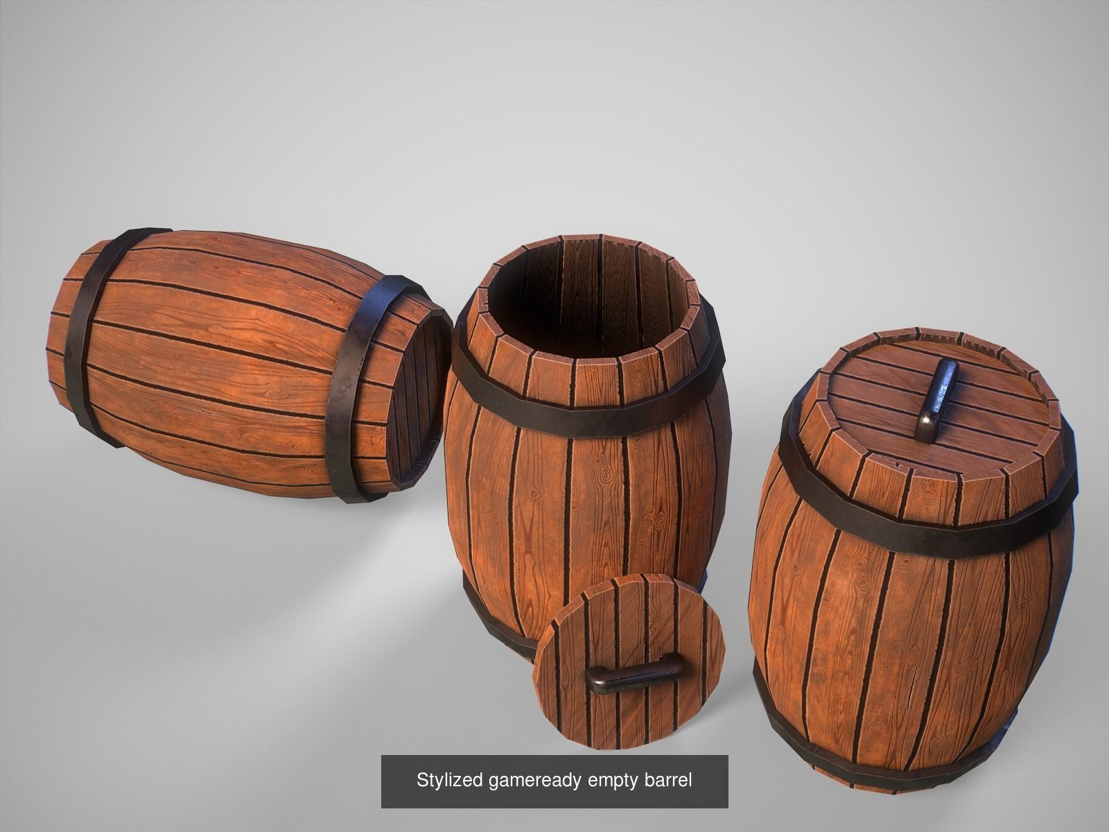 Interactive gameready barrels pack 3D Model Collection_8