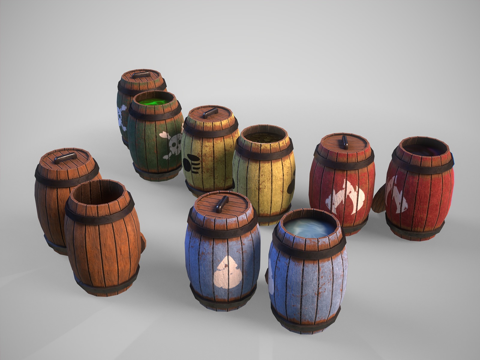 Interactive gameready barrels pack 3D Model Collection_2