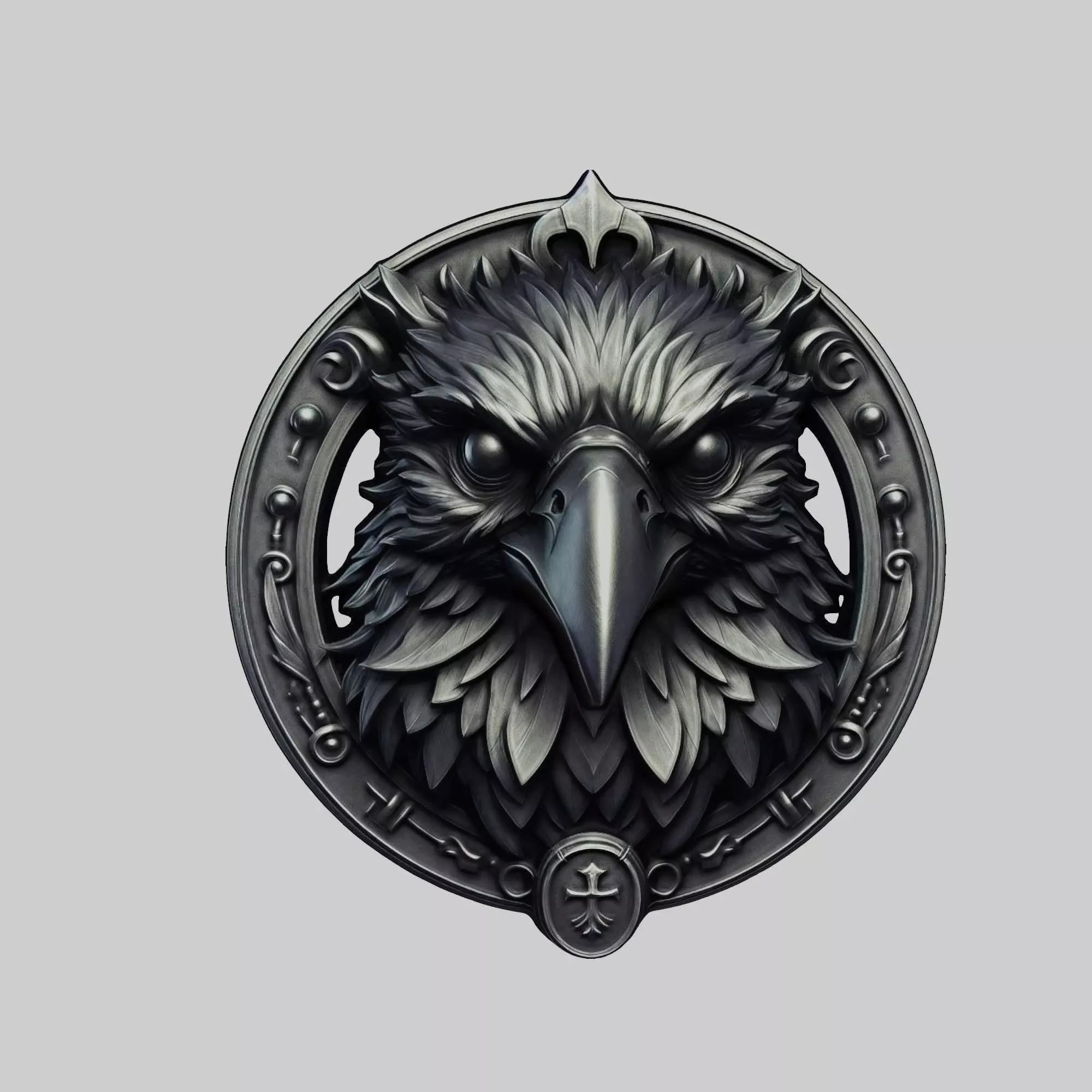Crow Animal Head Crow Animal Medallion 3D print model_0