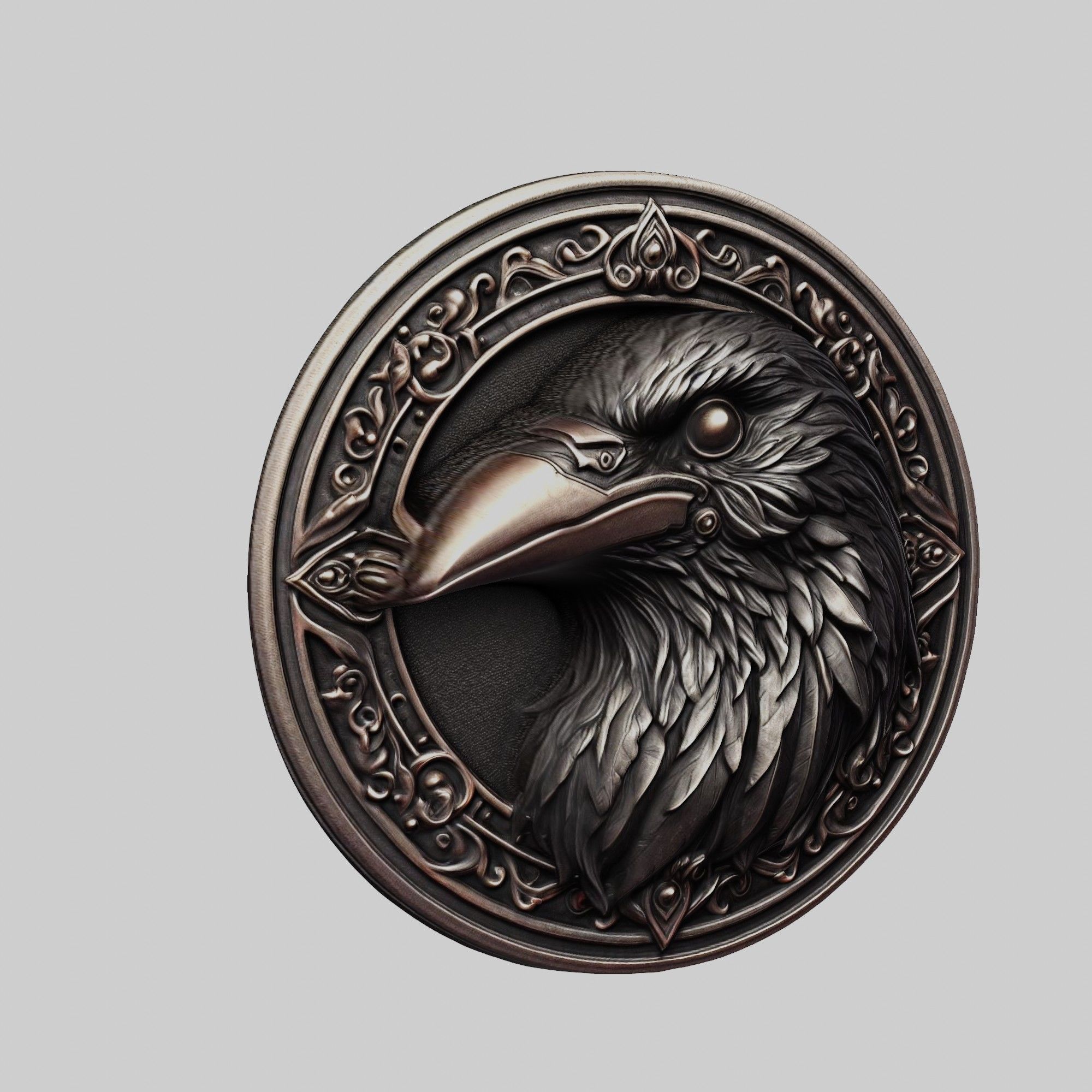 Crow Animal Head Crow Animal Medallion 3D print model_1