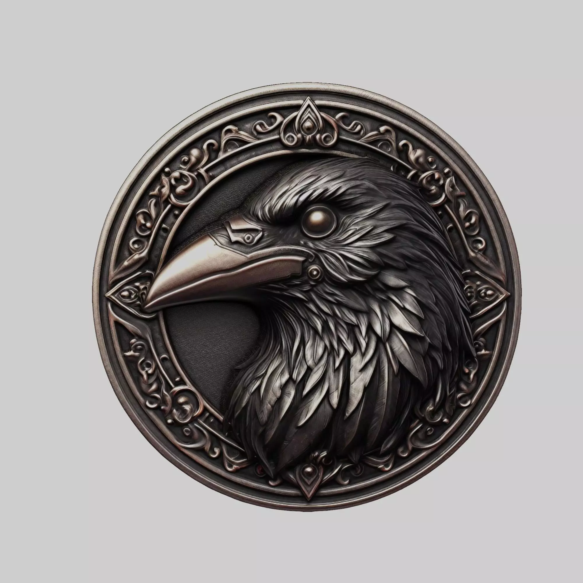 Crow Animal Head Crow Animal Medallion 3D print model_0