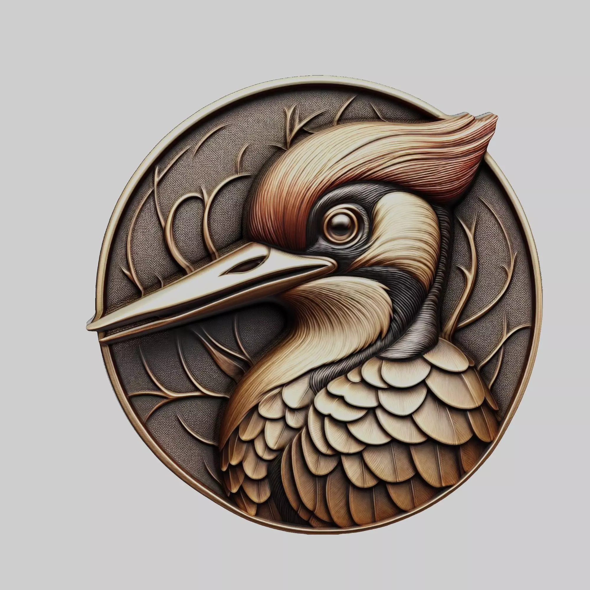 Woodpecker Animal Head Woodpecker Animal Medallion 3D print model