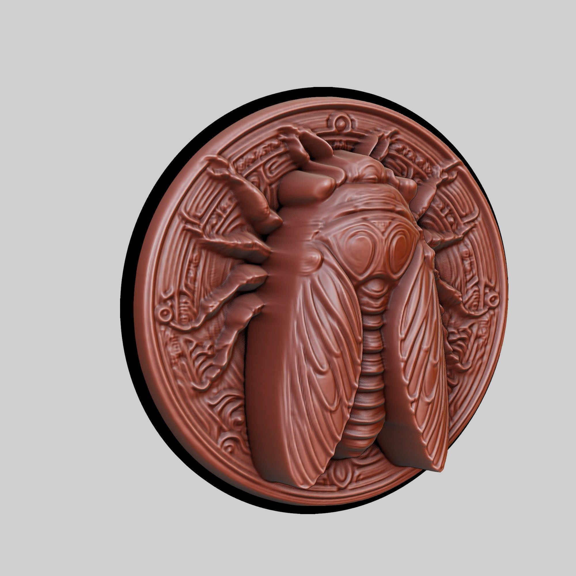 Cicada Animal Head Cicada Animal Medallion 3D print model_3