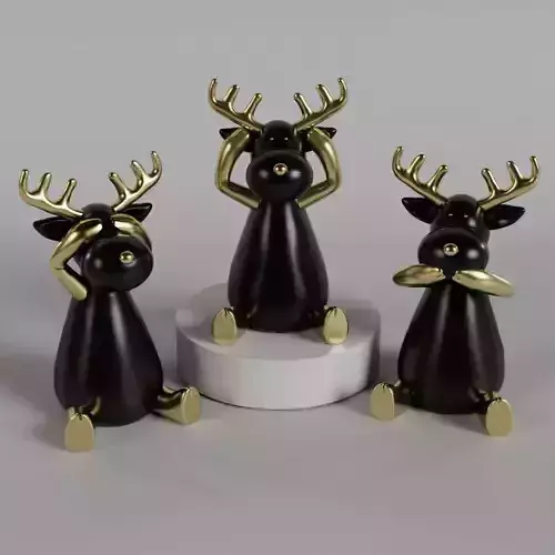Minimalist Deer Trio Hear No Evil See No Evil Speak No Evil 3D print model