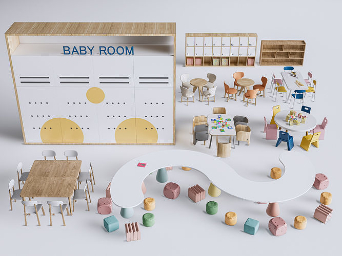 Children table and chairs 7 3D model