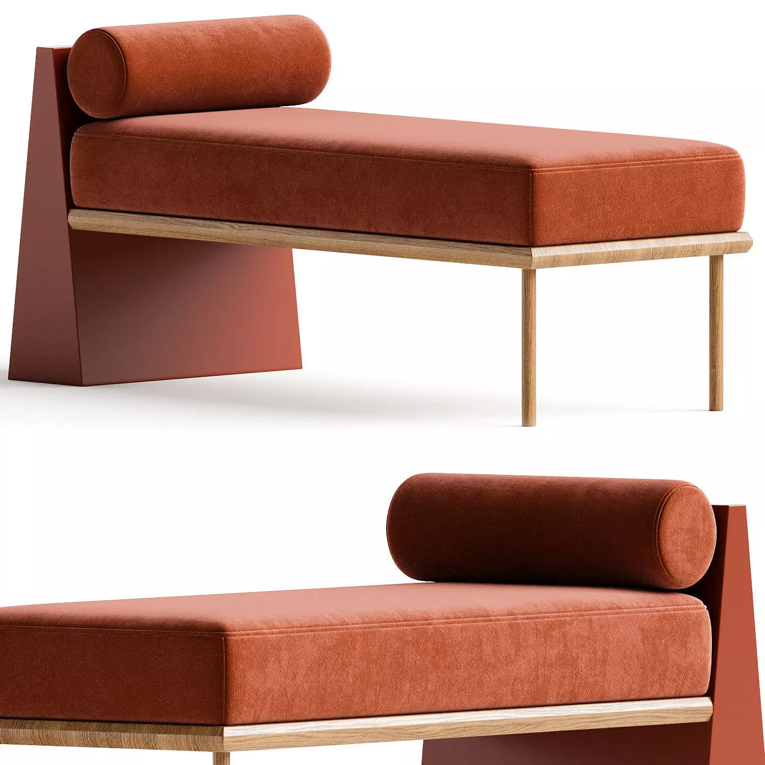 Minimalist Mid Century Modern Style Solid Wood Bench  3D model_0