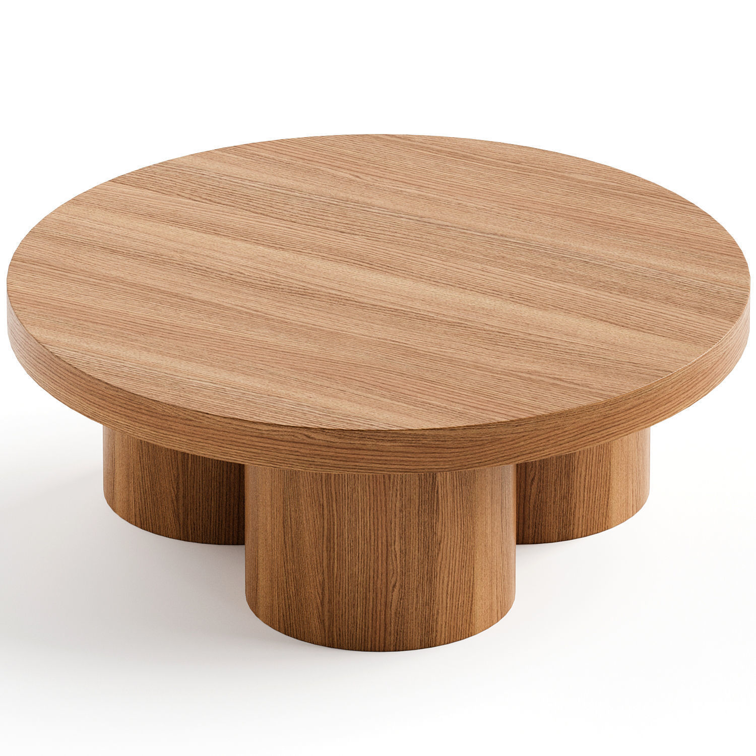 Brutalist Round Coffee Table in Red Oak Wood Veneer 3D model_1