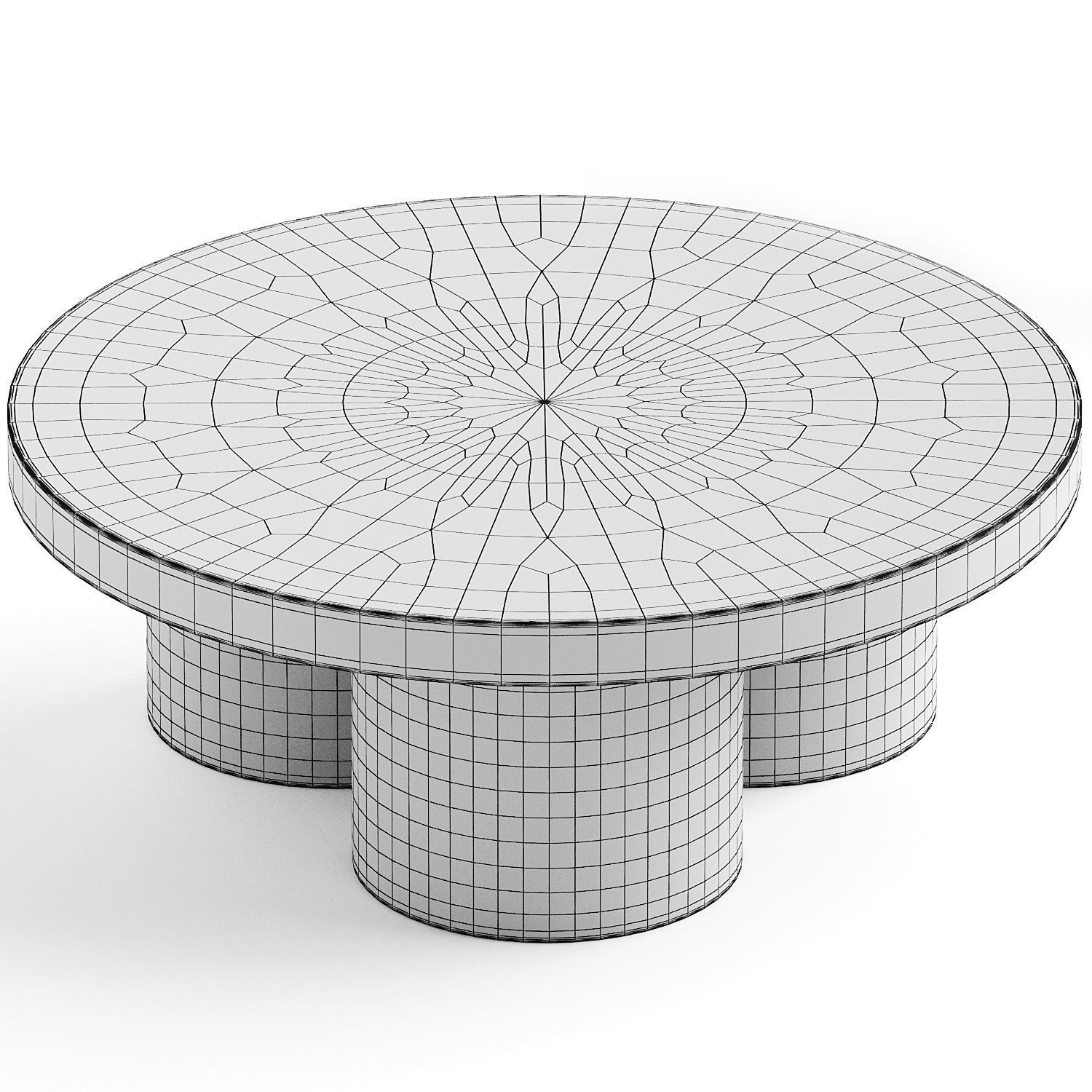 Brutalist Round Coffee Table in Red Oak Wood Veneer 3D model_2