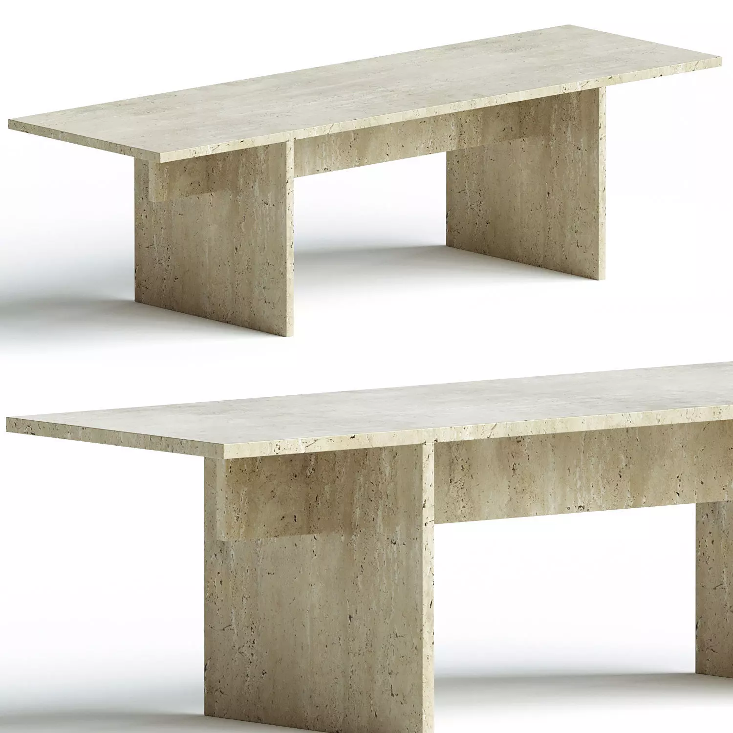 Vondel Coffee Table Bench Handcrafted in Travertine 3D model_0