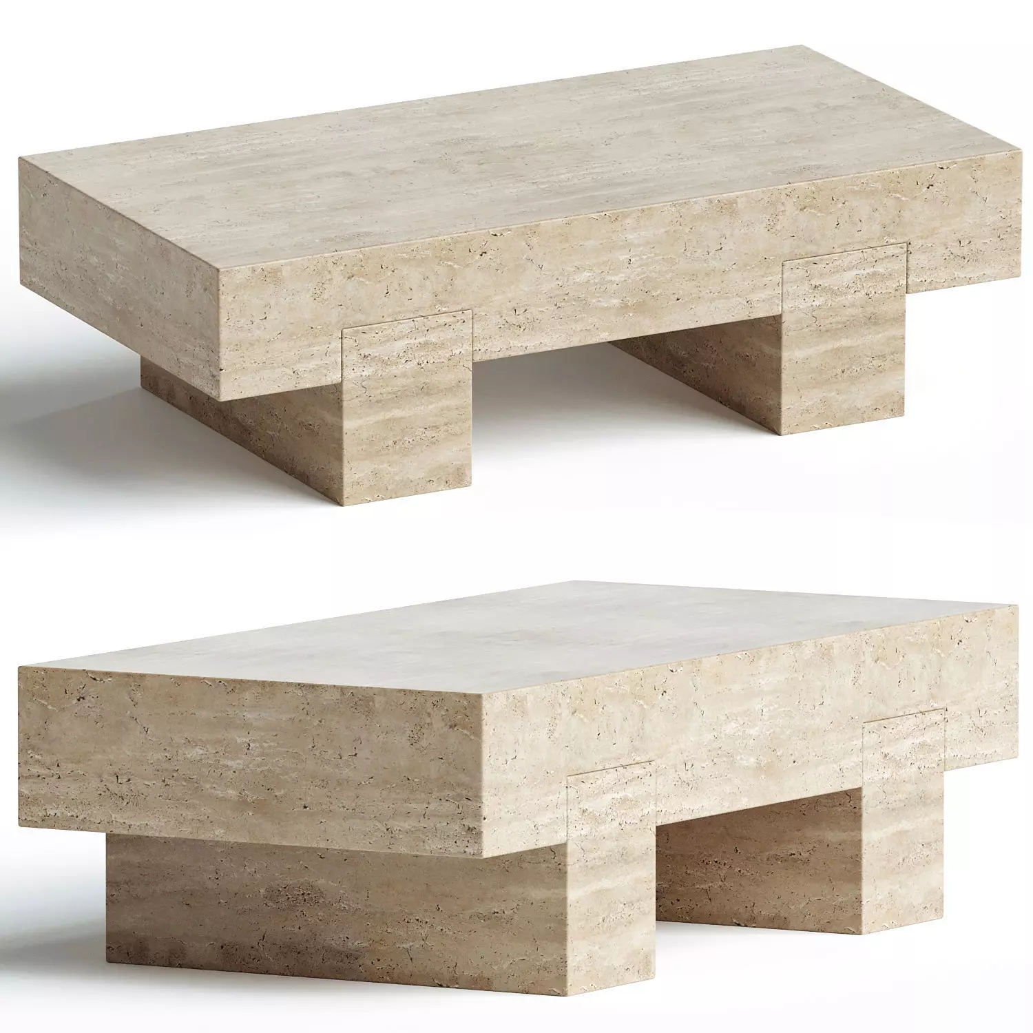 1970s Modern Monolithic Travertine Stone Coffee Table 3D model