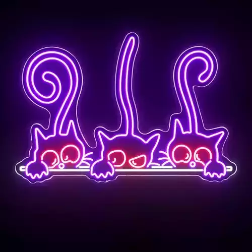 3 Goofy Cats Neon Sign