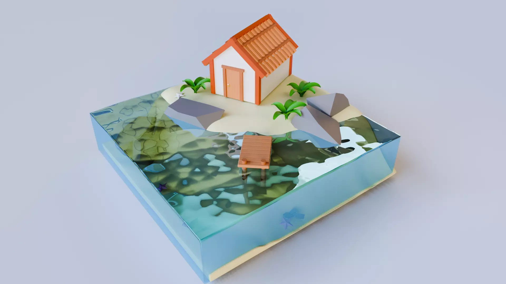 LowPoly island with house Low-poly 3D model_0