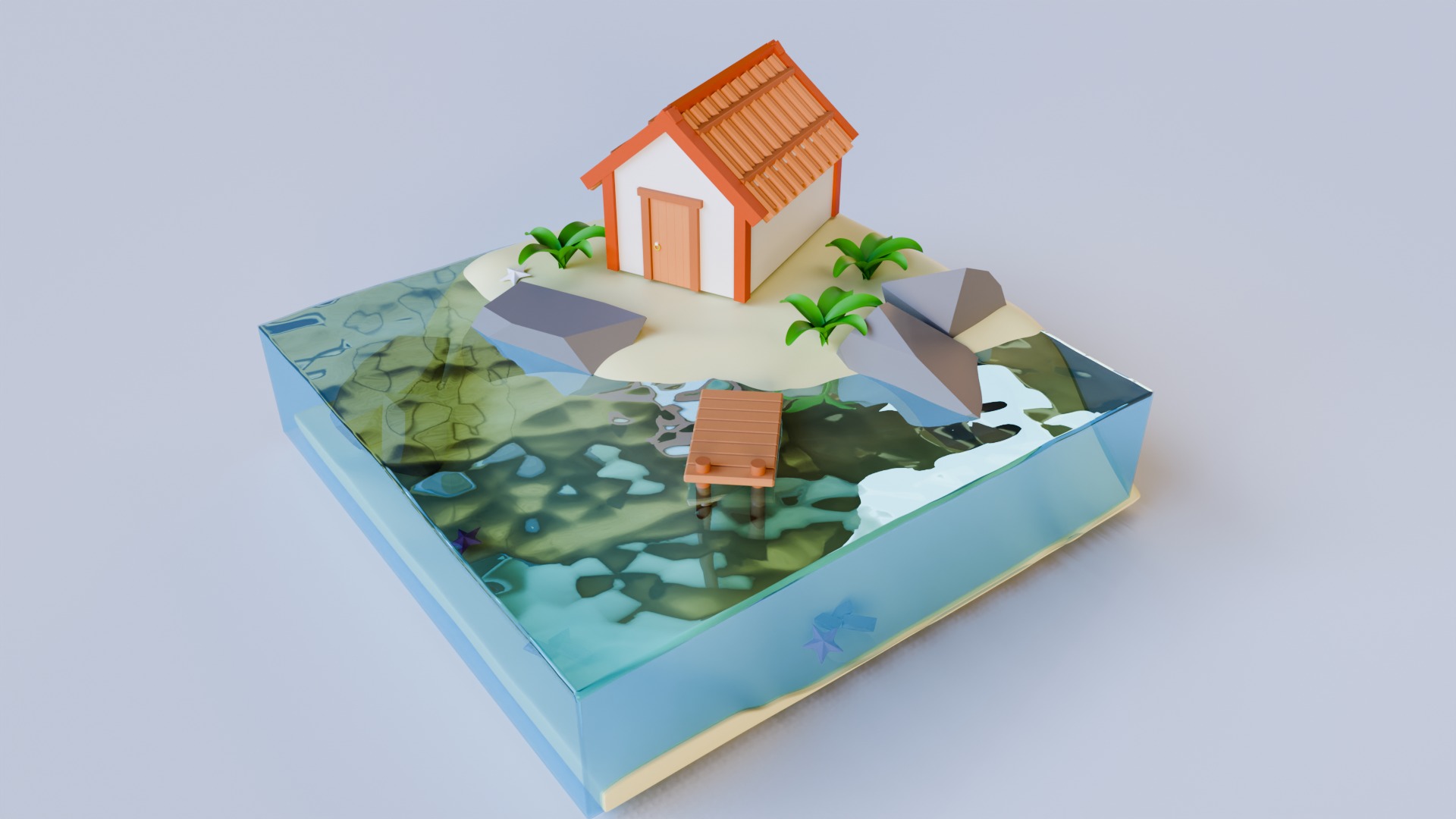 LowPoly island with house Low-poly 3D model_5
