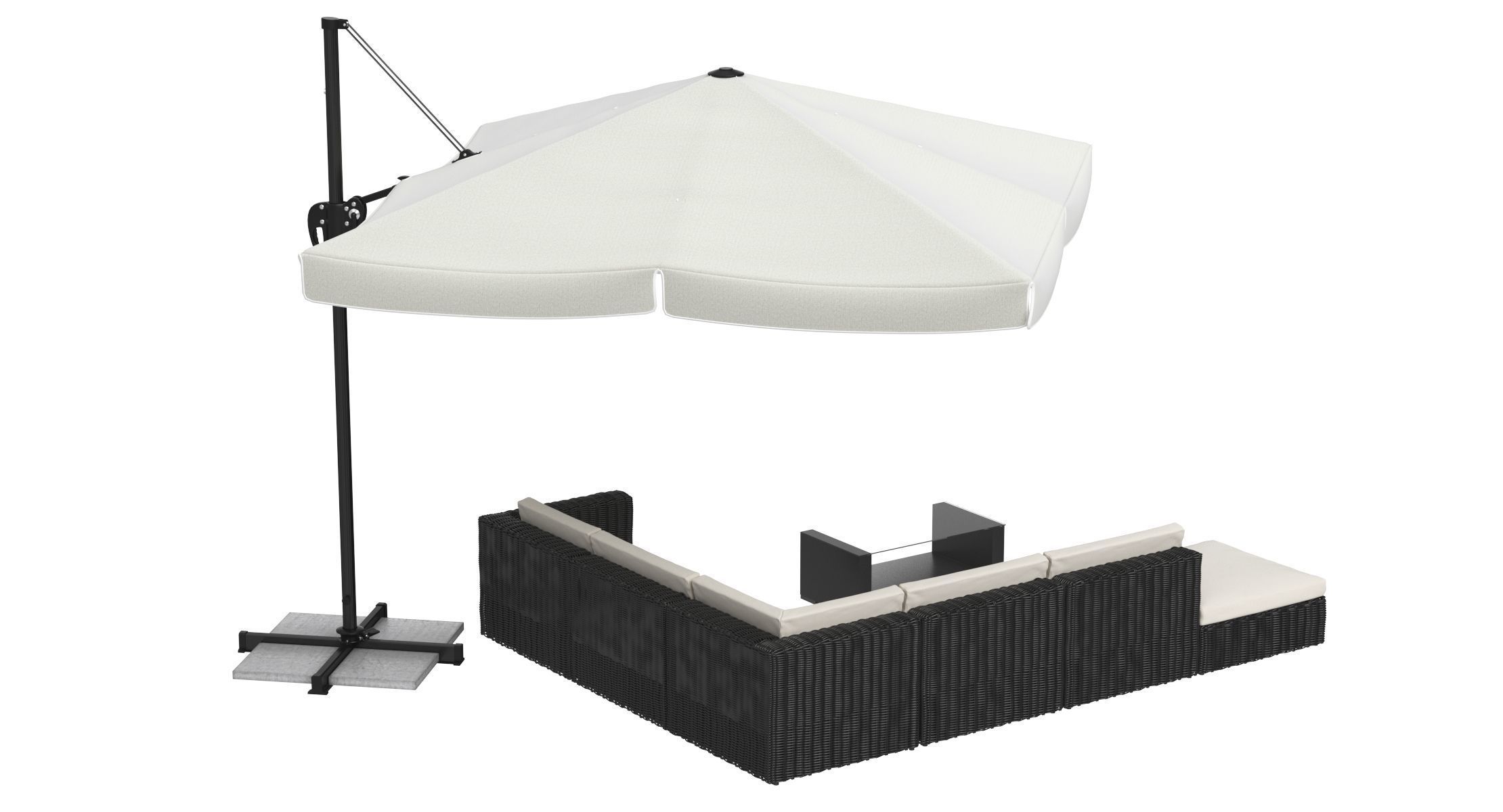 Garden Furniture with Sunshade 3D model_3