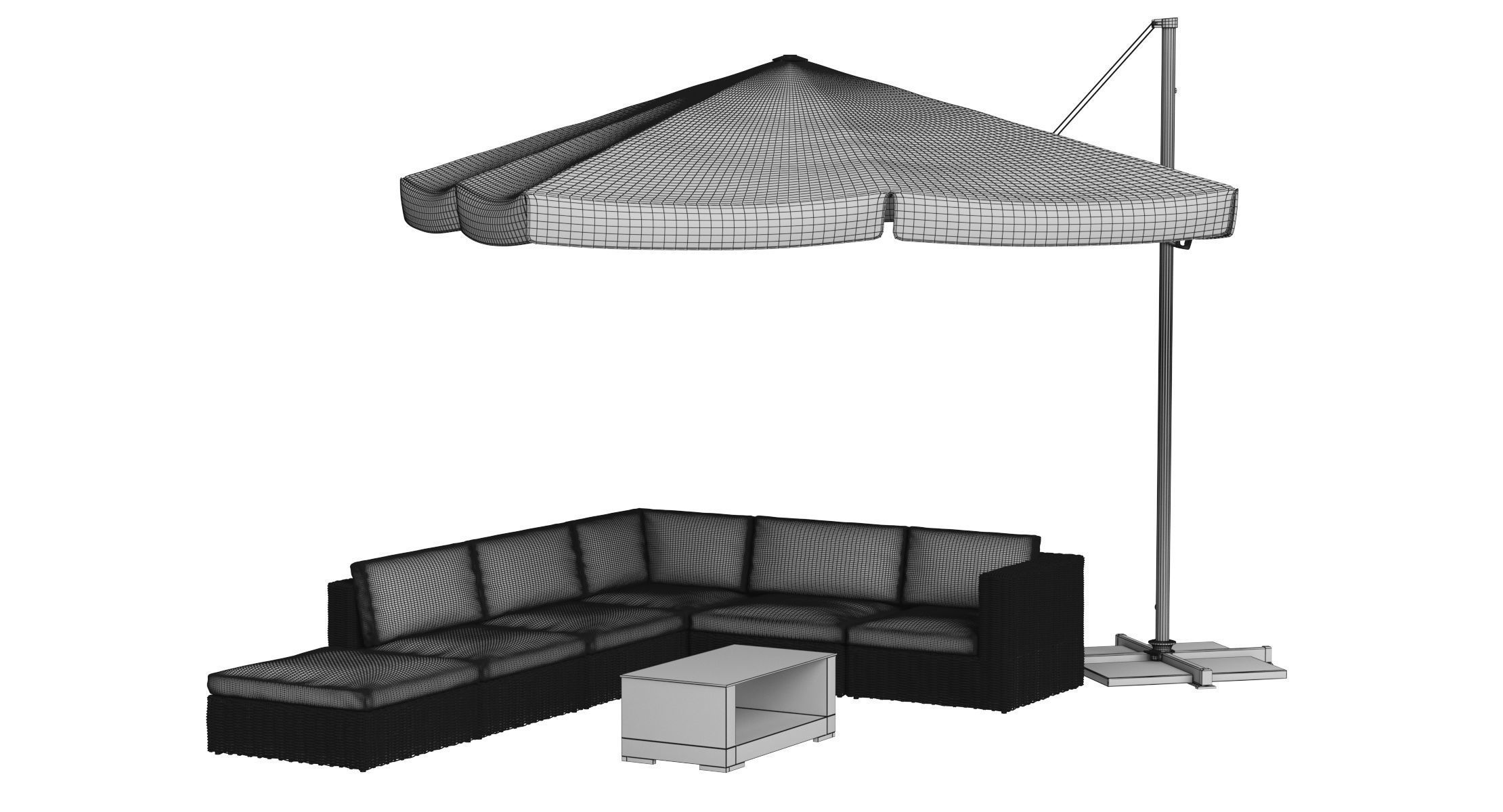 Garden Furniture with Sunshade 3D model_4