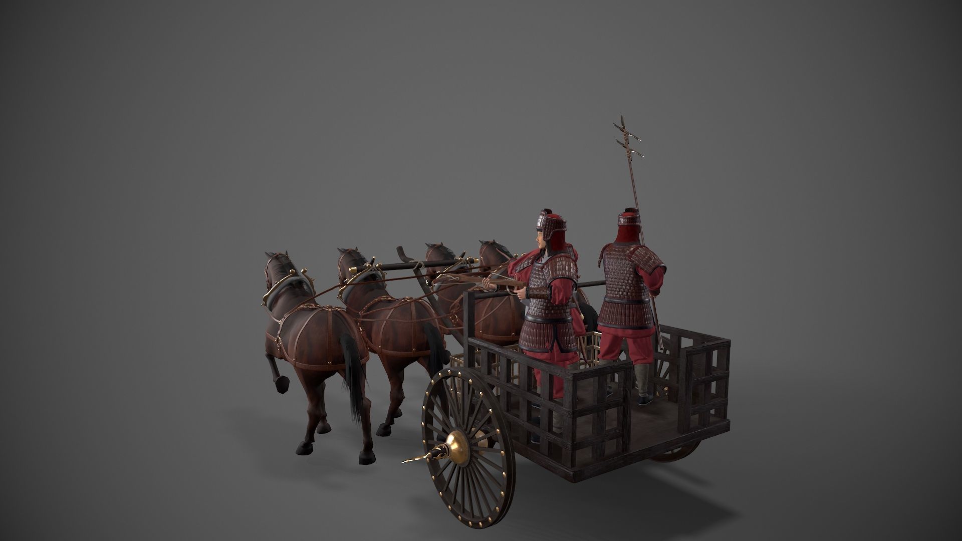 Carriage with Horses Low-poly 3D model_8