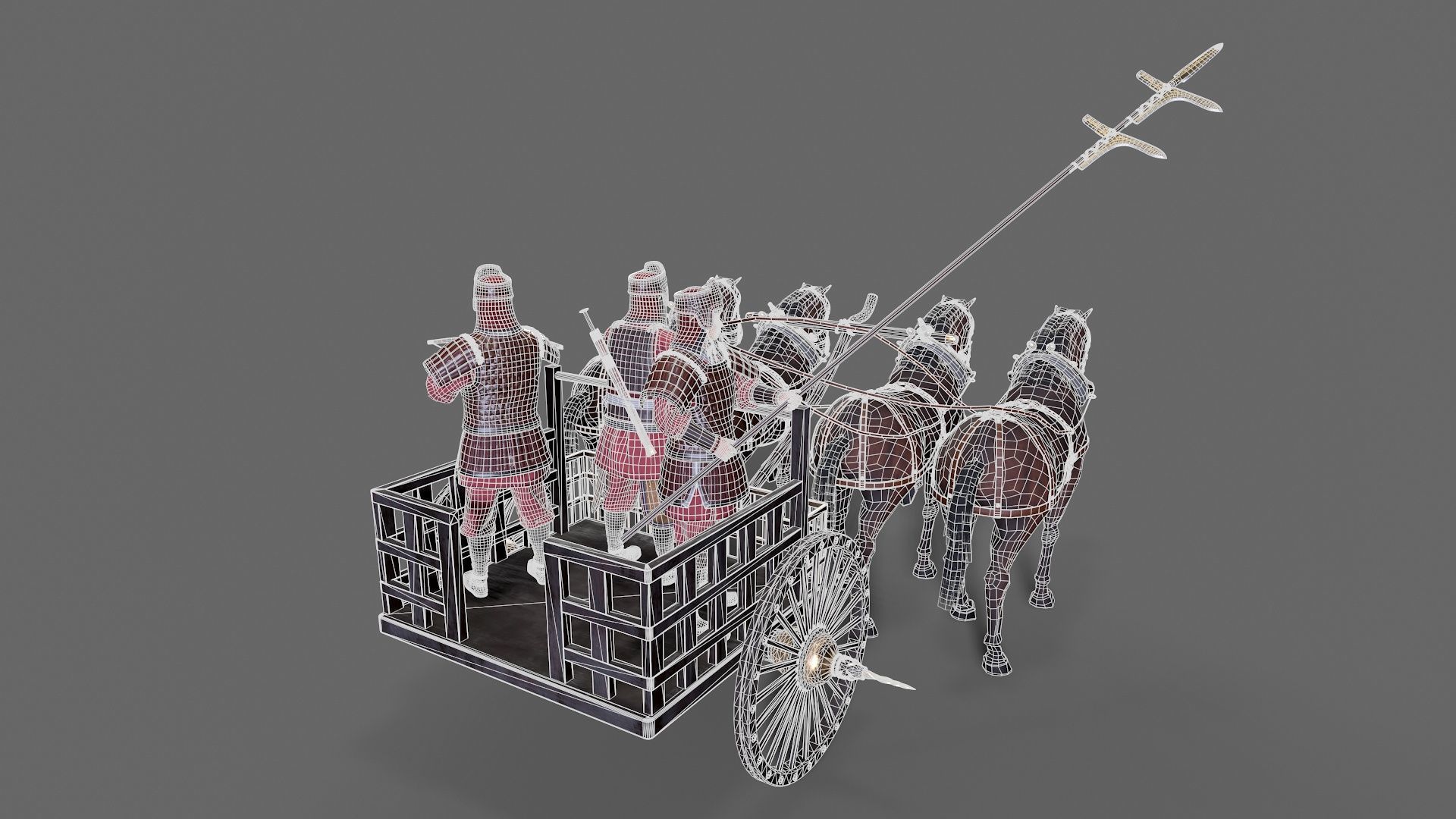 Carriage with Horses Low-poly 3D model_17