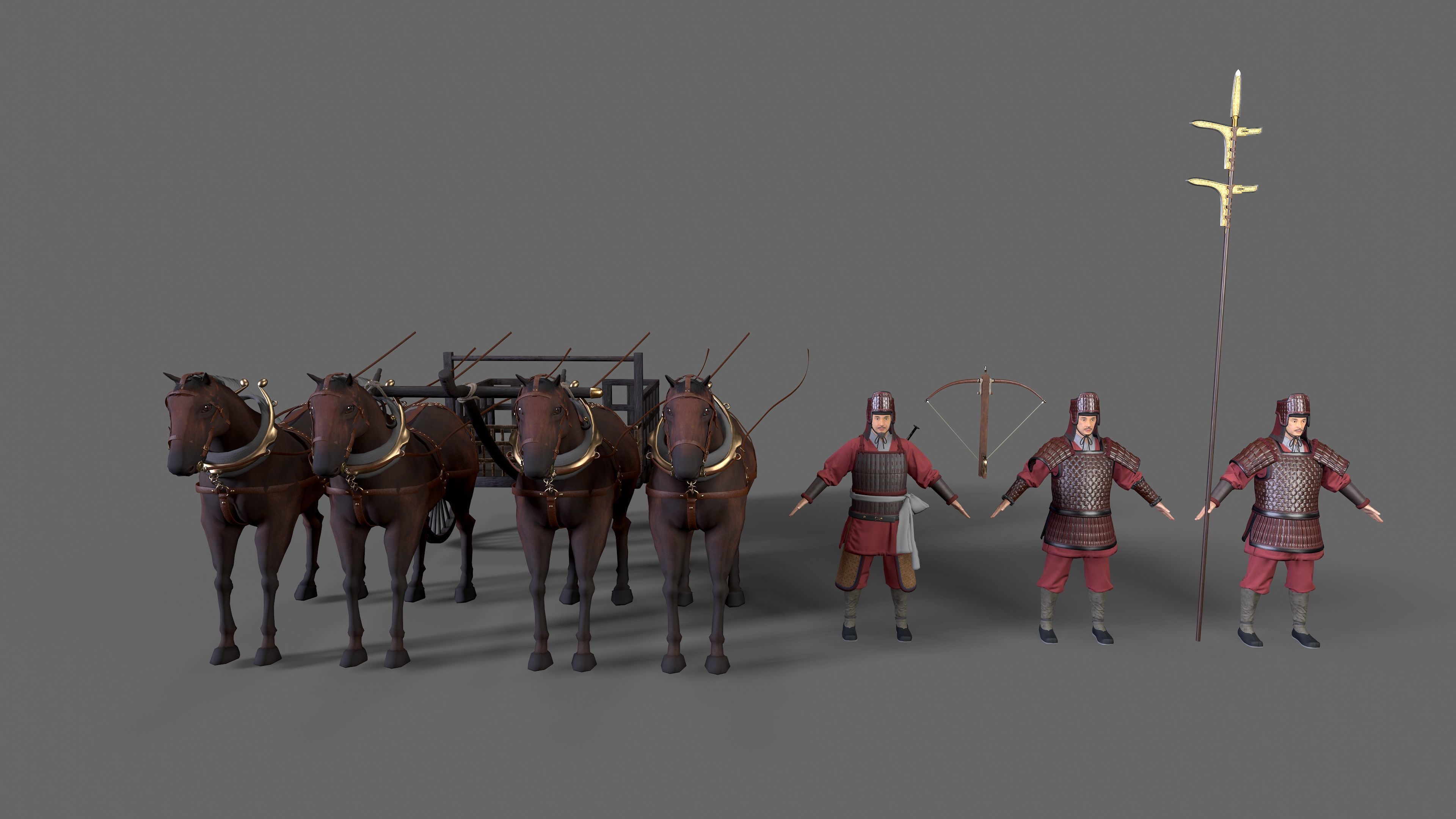 Carriage with Horses Low-poly 3D model_15