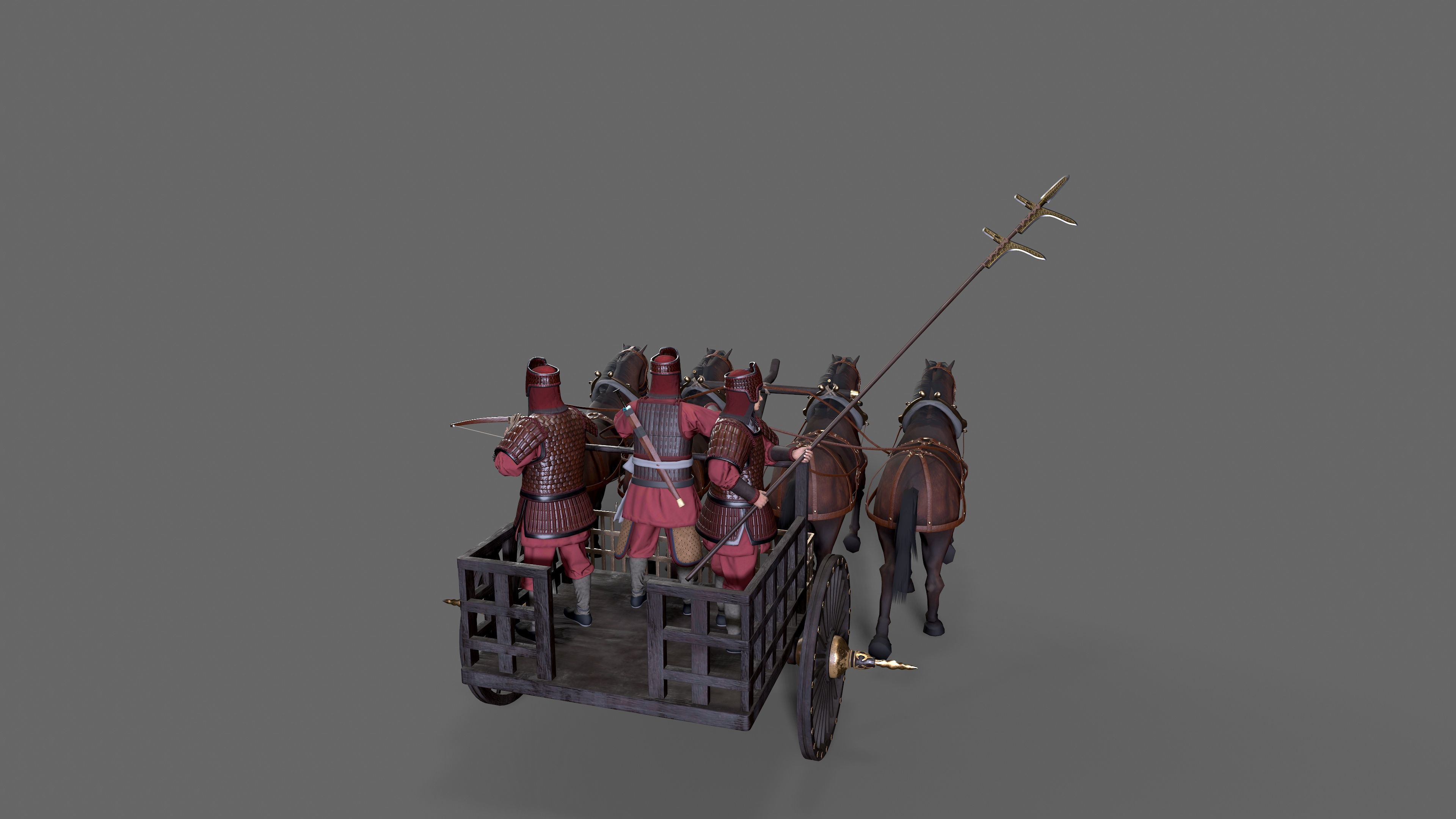 Carriage with Horses Low-poly 3D model_4