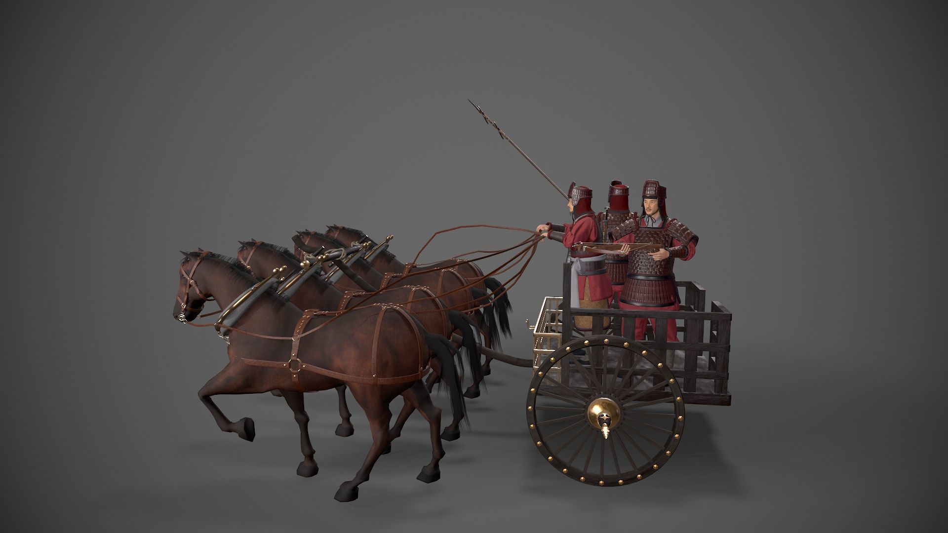 Carriage with Horses Low-poly 3D model_9