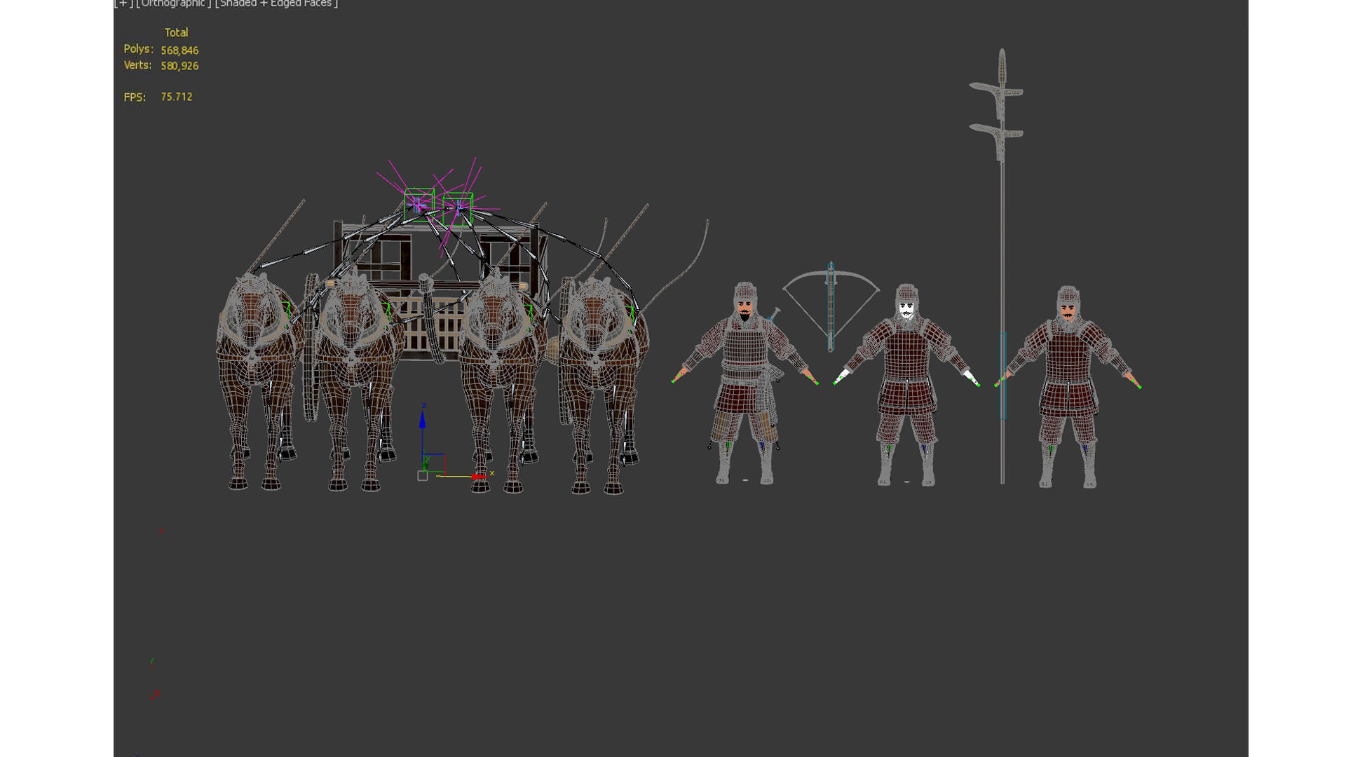 Carriage with Horses Low-poly 3D model_21