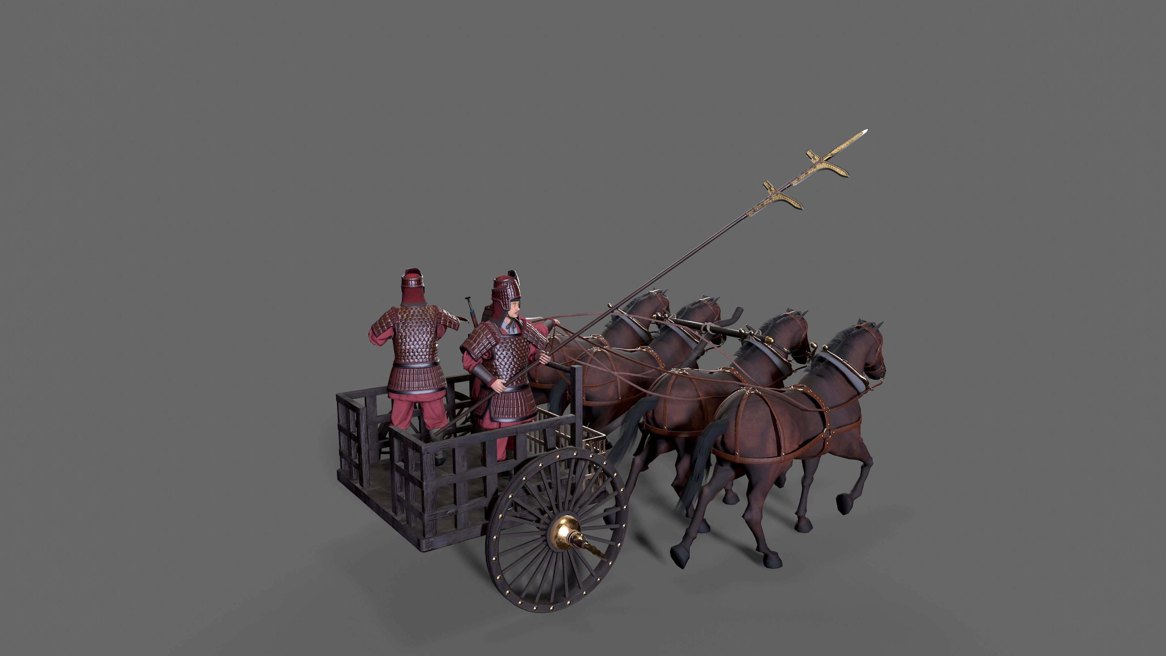 Carriage with Horses Low-poly 3D model_3
