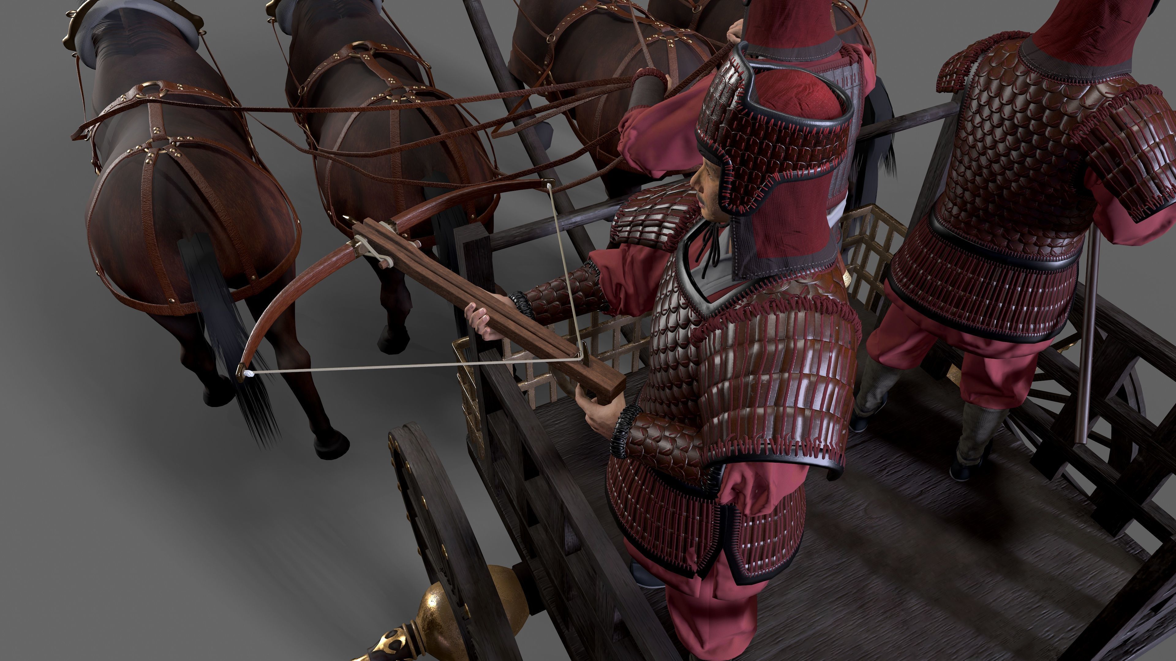 Carriage with Horses Low-poly 3D model_12