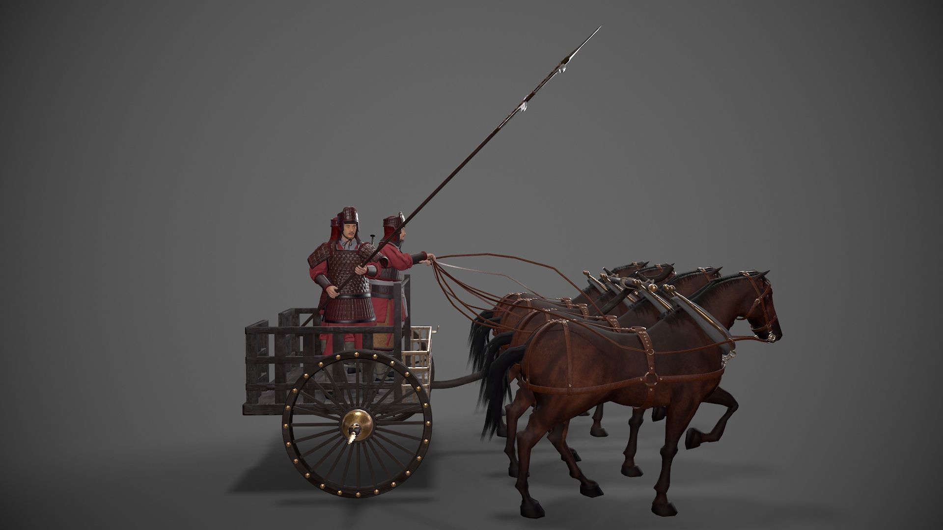 Carriage with Horses Low-poly 3D model_5