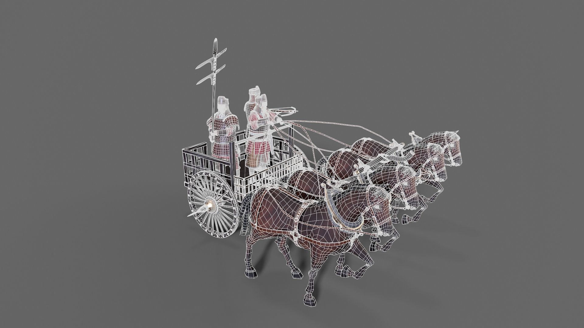 Carriage with Horses Low-poly 3D model_16