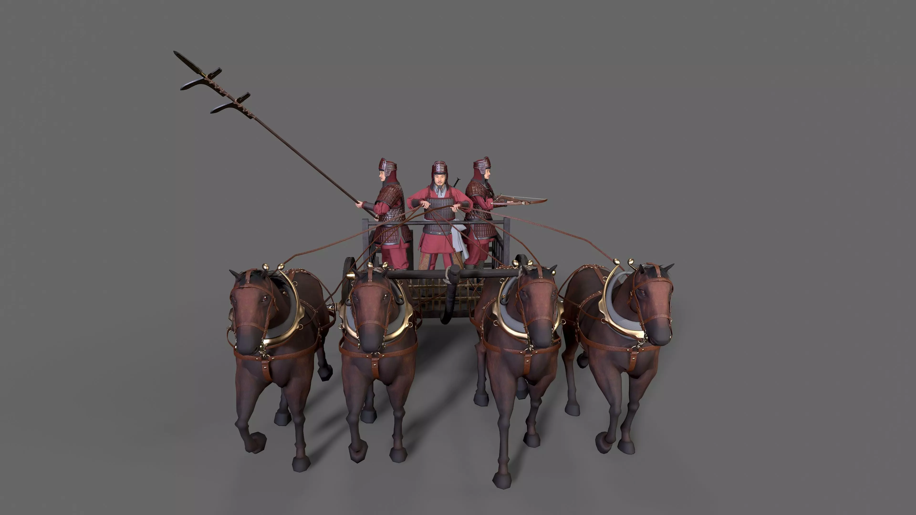 Carriage with Horses Low-poly 3D model_0