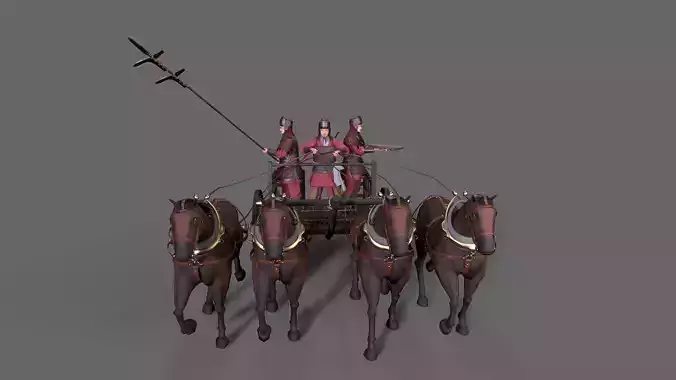 Carriage with Horses Low-poly 3D model