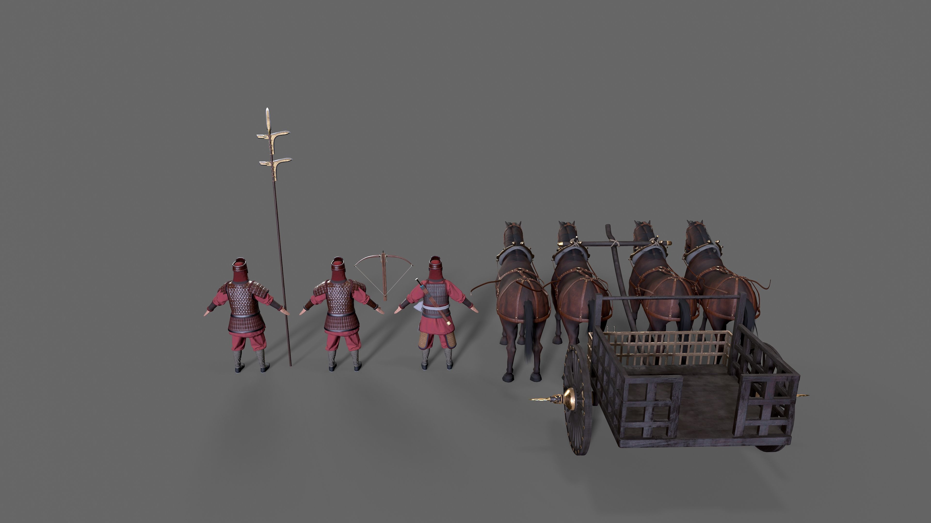 Carriage with Horses Low-poly 3D model_18