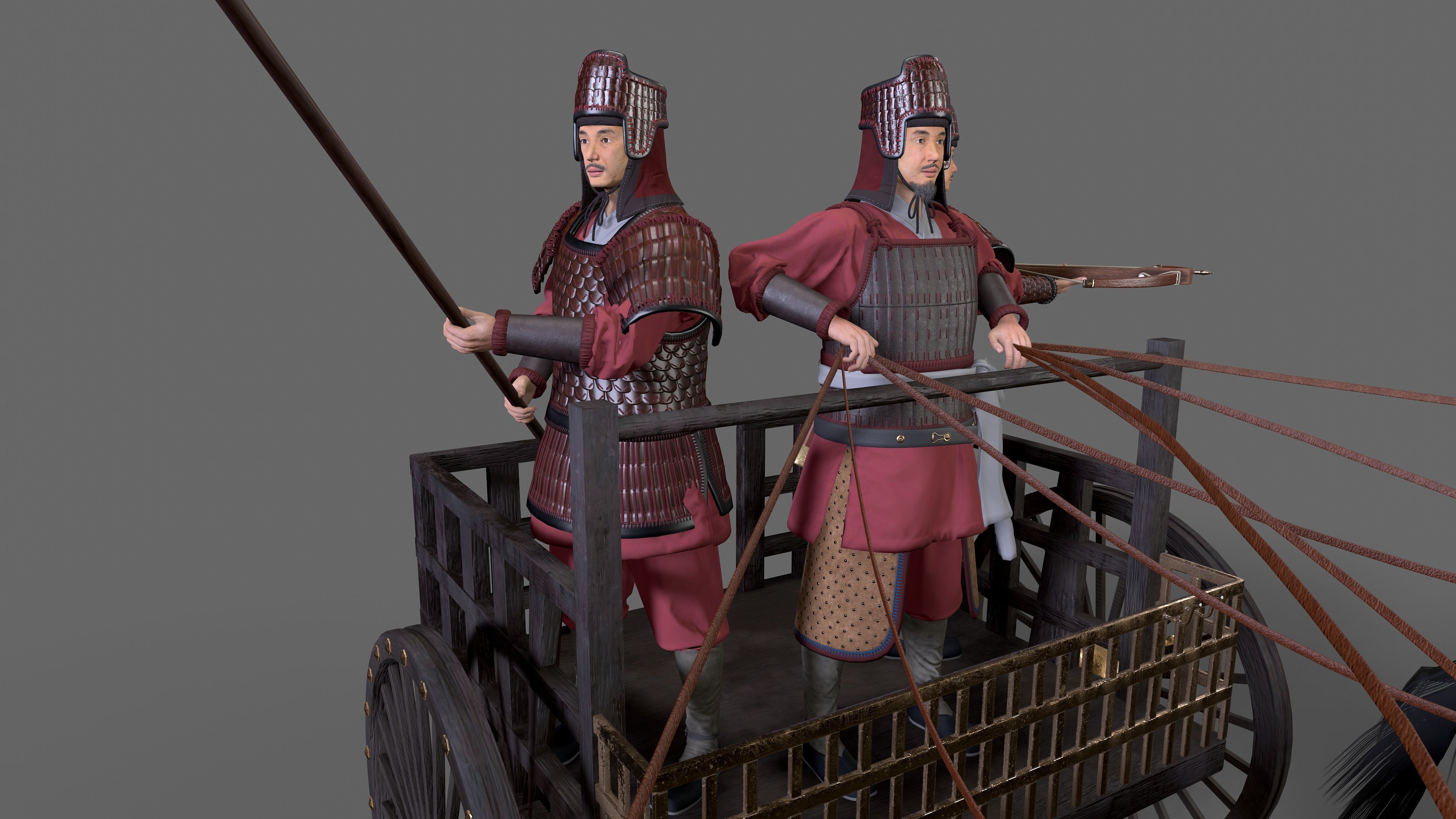 Carriage with Horses Low-poly 3D model_14