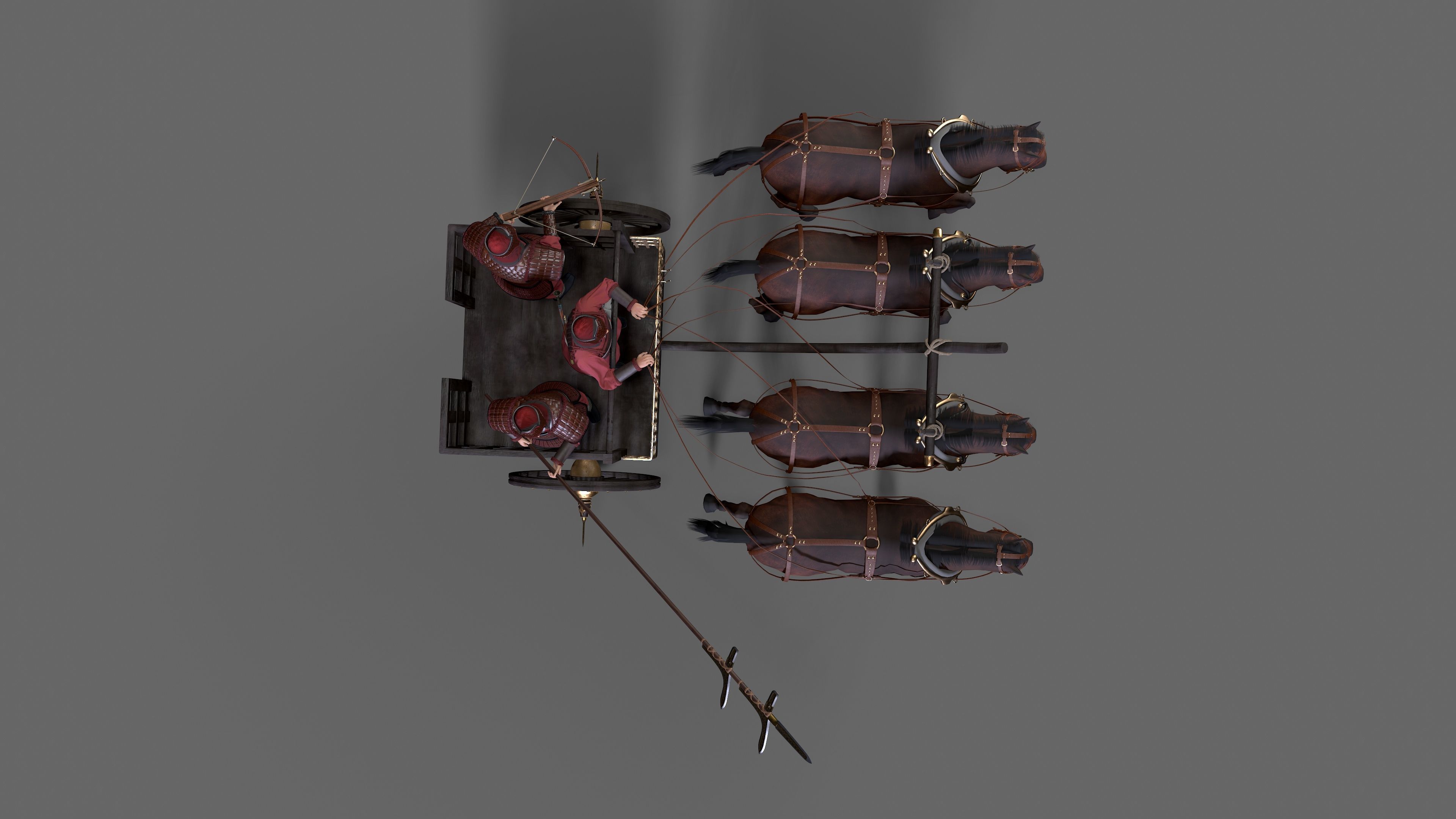 Carriage with Horses Low-poly 3D model_10