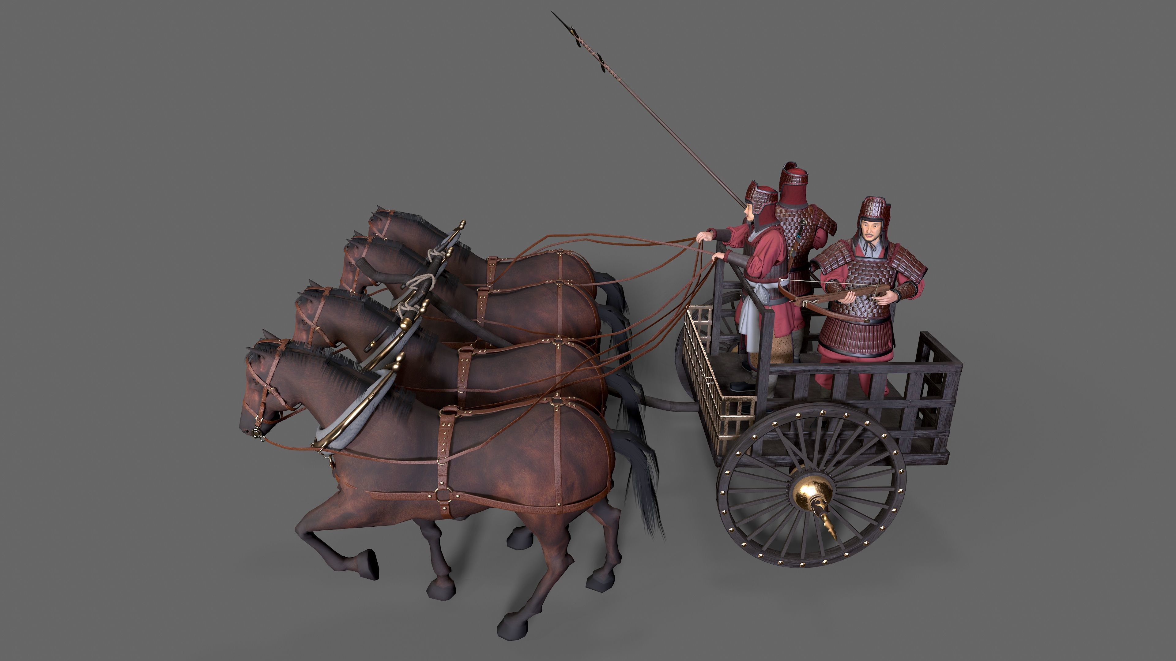 Carriage with Horses Low-poly 3D model_1