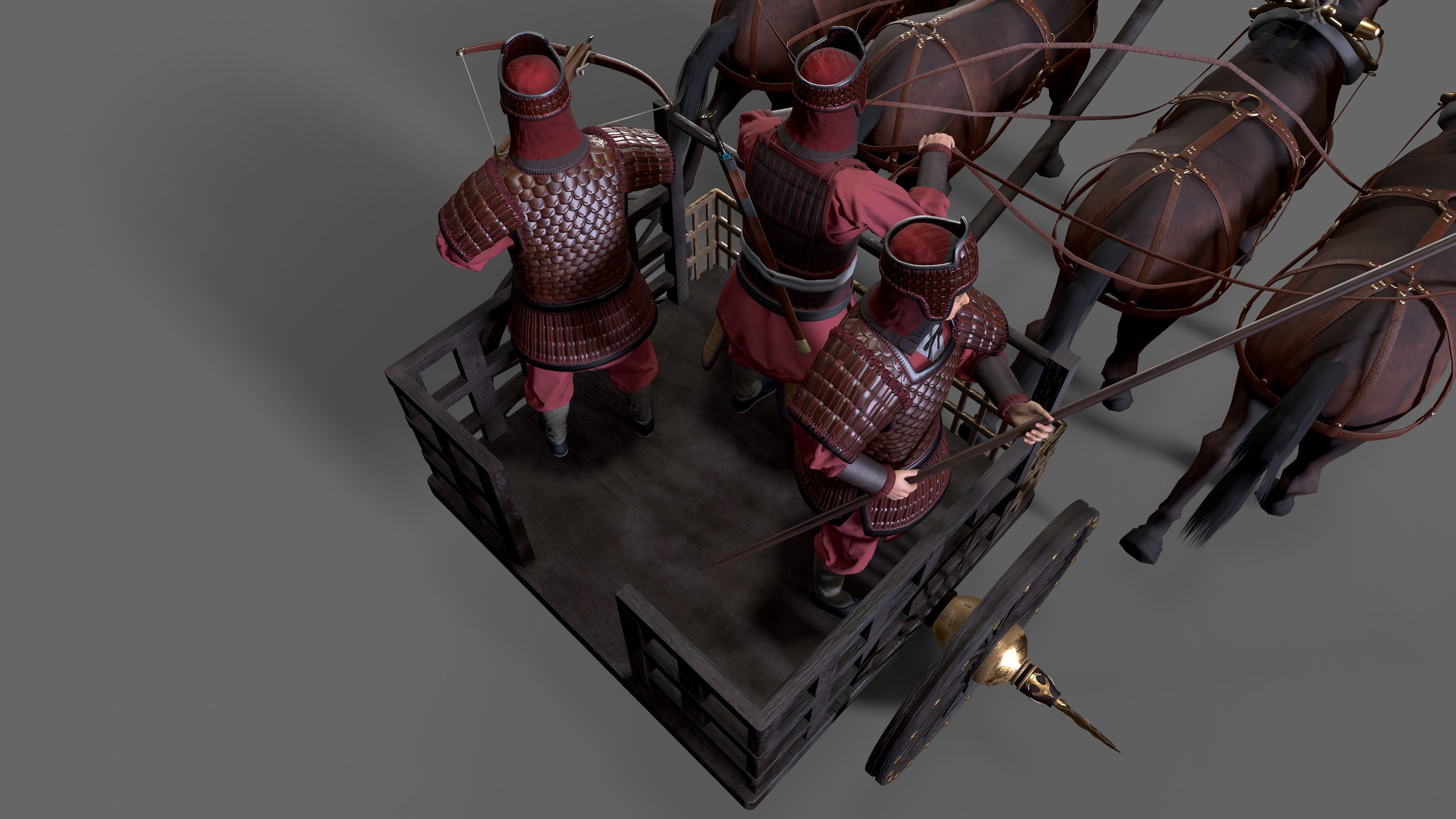 Carriage with Horses Low-poly 3D model_11