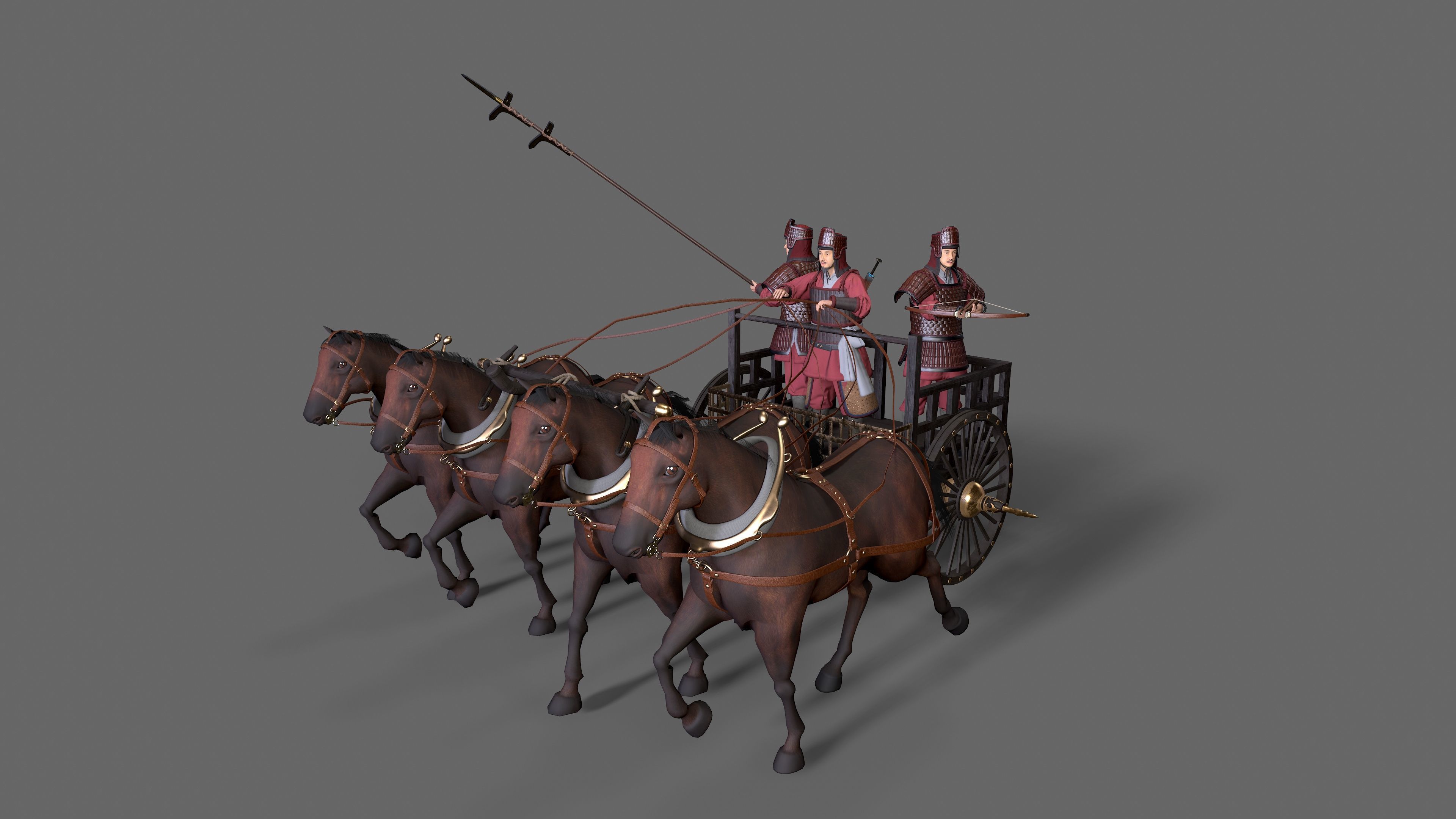 Carriage with Horses Low-poly 3D model_2