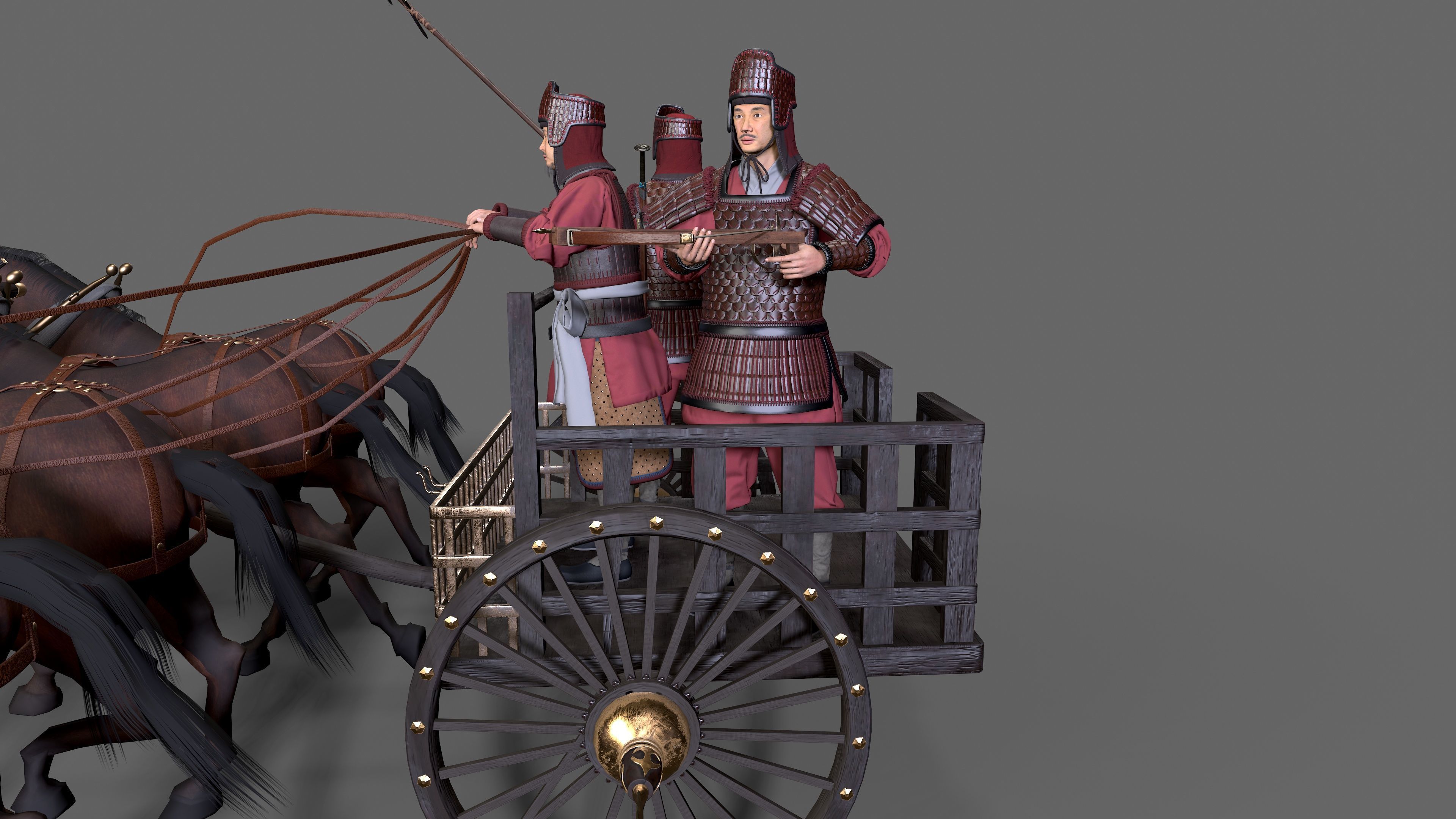 Carriage with Horses Low-poly 3D model_13