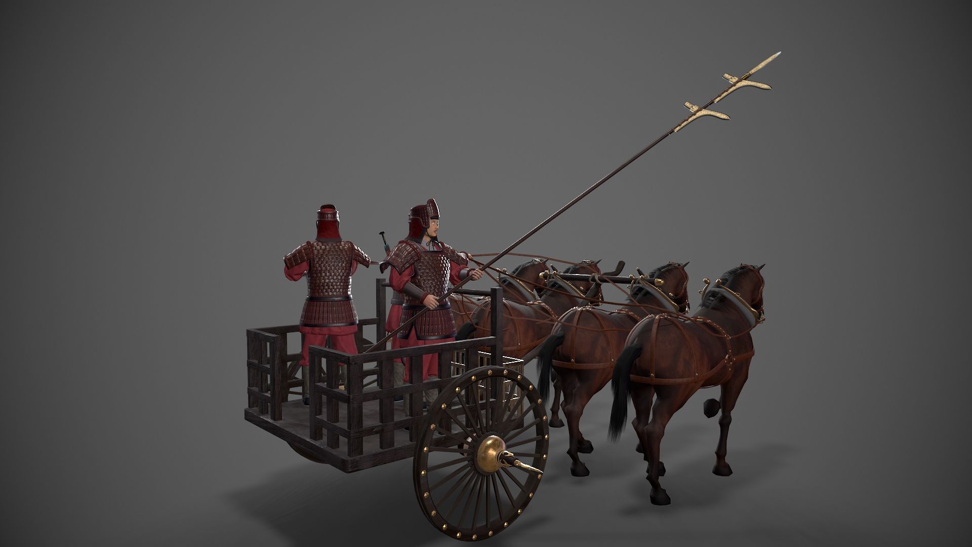 Carriage with Horses Low-poly 3D model_6