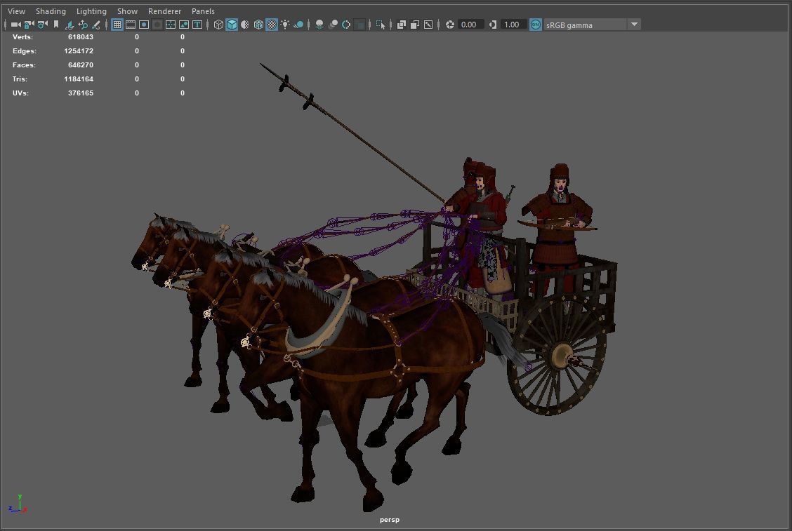 Carriage with Horses Low-poly 3D model_20